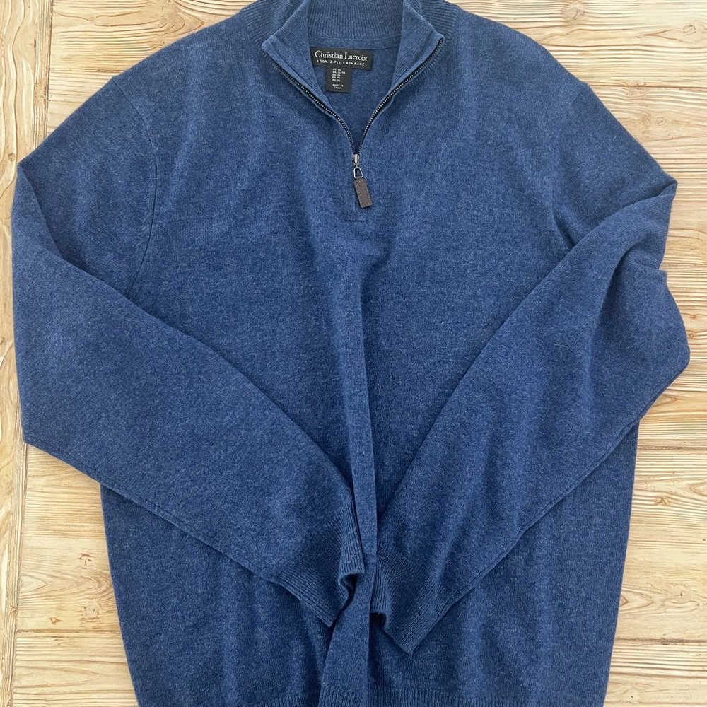 Christian Lacroix Men’s 100% 2-Ply Cashmere Quarter-Zip Sweater – XL